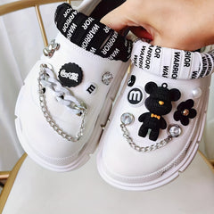13pcs Violent Bear Silver Chain Flower Buckle Shoelaces Set