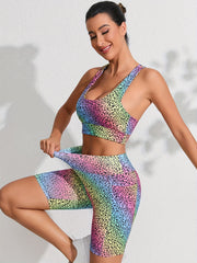 Leopard Print Rainbow Running Hip Lifting Yoga Sports Shorts