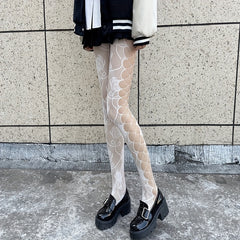 Floral Jacquard Fishnet Tights High Waist Mesh Pantyhose Stockings