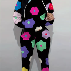 Women's Plus Floral Print Hoodie & Joggers 2 Piece Set