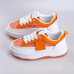 Women's Mesh Platform Sneakers Lace Up Outdoor Shoes Comfy Orange
