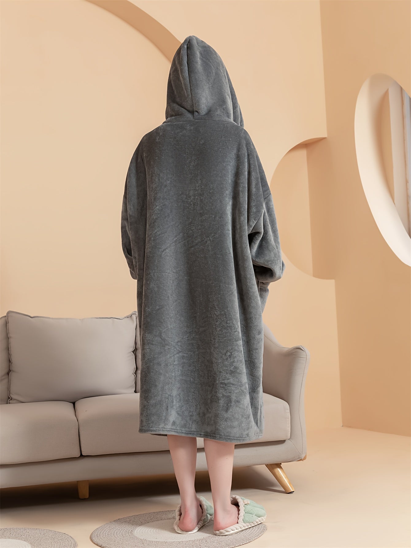 Cozy Fuzzy Hooded Night Robe with Pockets