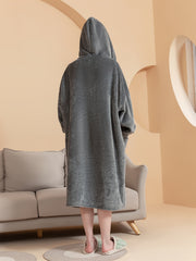 Cozy Fuzzy Hooded Night Robe with Pockets
