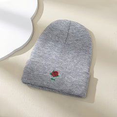 Embroidery Rose Beanies Women Chunky Knit Beanie