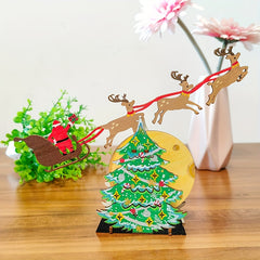 DIY 3D Reindeer & Sleigh Craft Kit Wood Carving Model Santa's