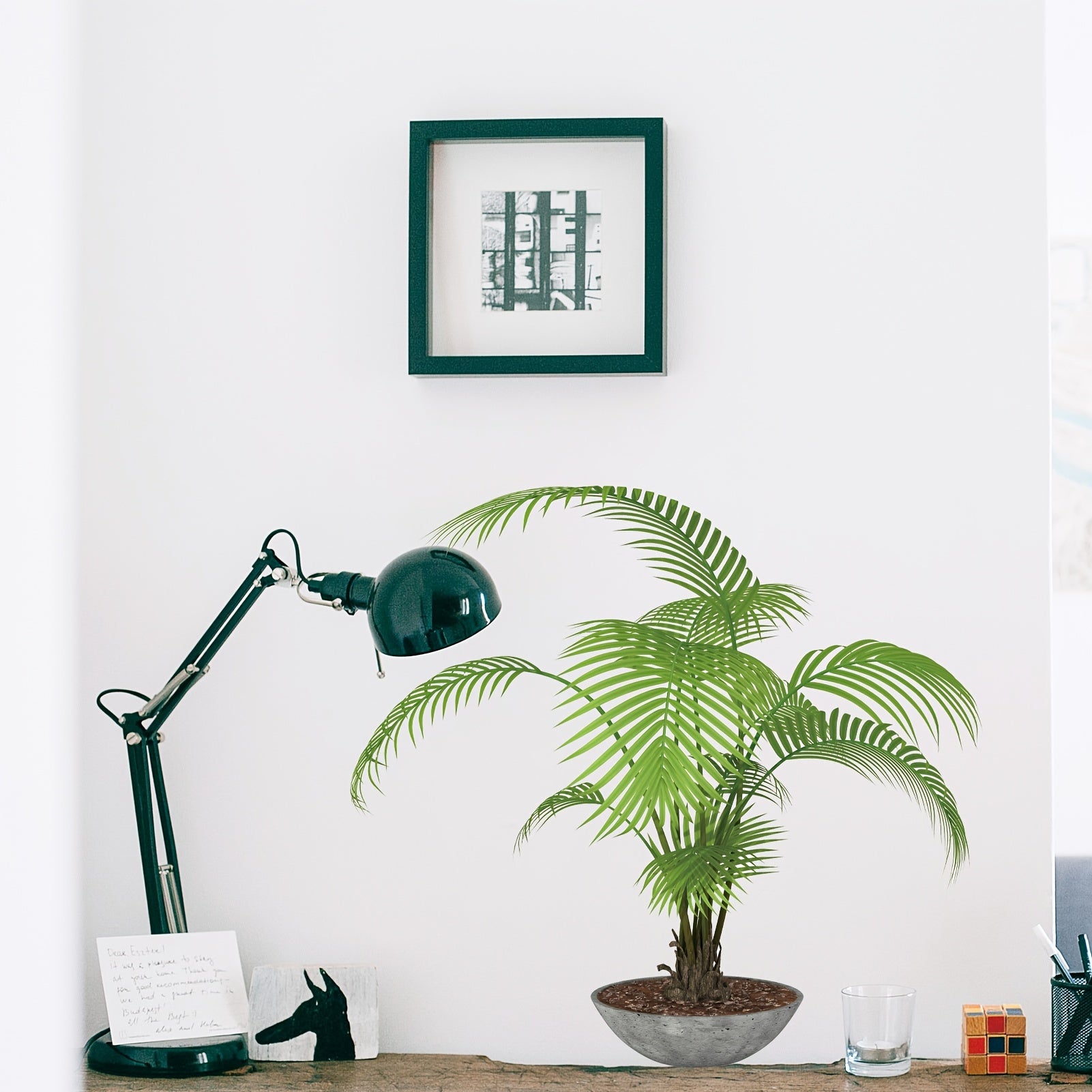 Green Plant Wall Decal Leaves Potted Plant Wall Sticker Bonsai Decal