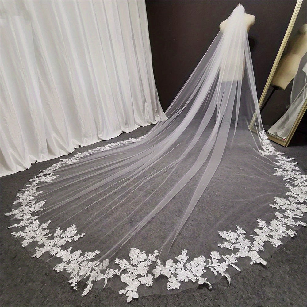 Lace Wedding Veil Embroidery Flower Cathedral Bridal Veil