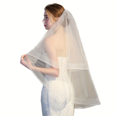 Short Bridal Wedding Veil with Lace Edge and Comb