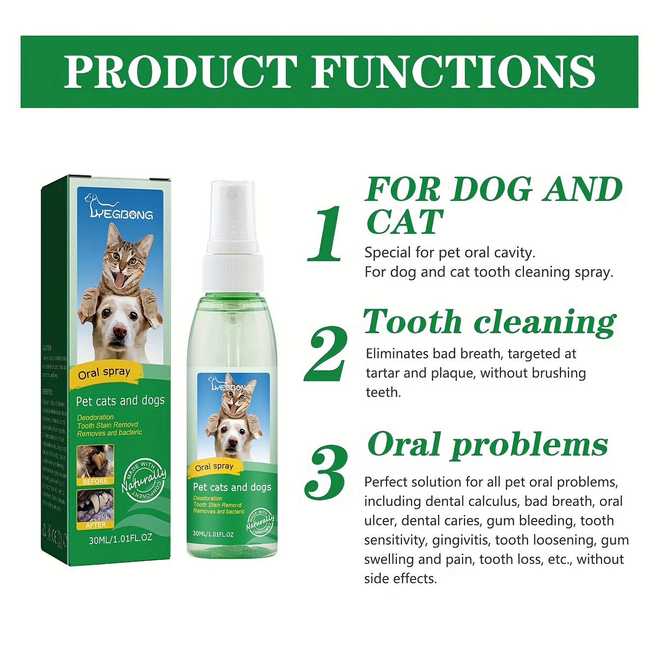 Dog Dental Spray Tartar Remover For Dogs 30ml Pet Teeth Cleaning Spray