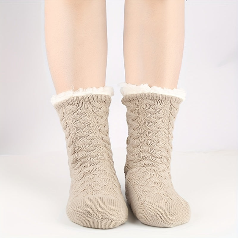 Plush Lined Knitted Socks Women's Stockings