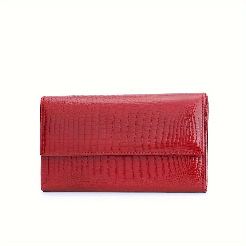 Crocodile Pattern Bifold Wallet for Women | Magnetic Closure | Large Capacity