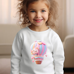 Girls Hot Air Balloon Pattern Crew Neck Sweatshirt