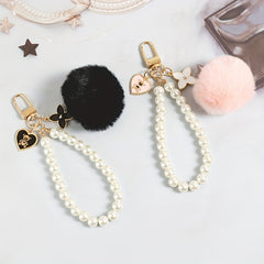 Wool Ball Pearl Bear Tag Bag Plush Keychain