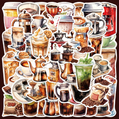 50pcs Coffee Stickers For Laptop Helmet Desktop Water Cup Decoration