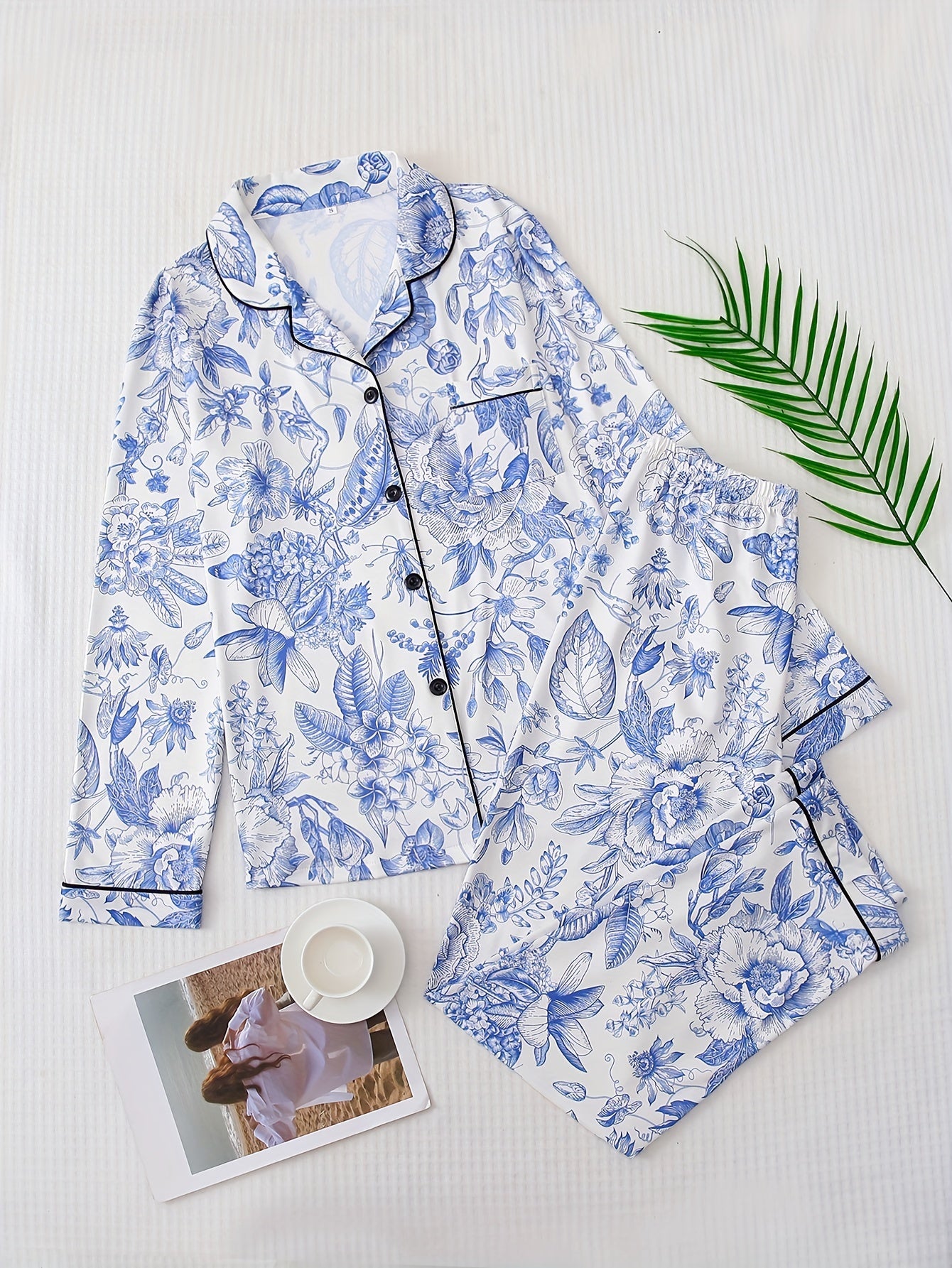 Floral Print Pajama Set Long Sleeve Top & Pants Women's Sleepwear