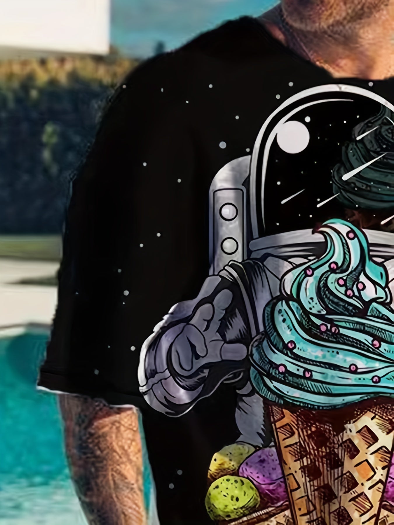 Men's Astronaut & Ice Cream Graphic T-shirt & Shorts Set