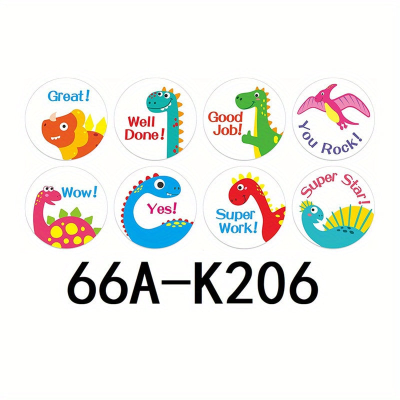 500 Holiday Cartoon Dinosaur Thank You Stickers Roll