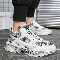 Graffiti Print Faux Leather Heighten Chunky Sneakers
