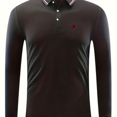 Men's Vintage Rose Print Polo Shirt Casual Stretch Lapel Button Up Polo Shirt
