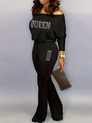 Off Shoulder Jumpsuit Wide Leg Casual Long Sleeve