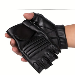 Men's Half Finger Leather Gloves for Sports and Riding