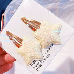 2pcs Little Girls Hair Bows Clips Double Layer Glitter Kids Hairpins Sequins Pri