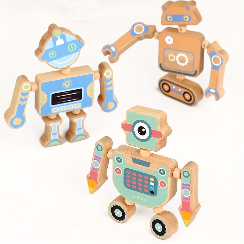 Wooden Snap Robots Toy Set for Kids 3+
