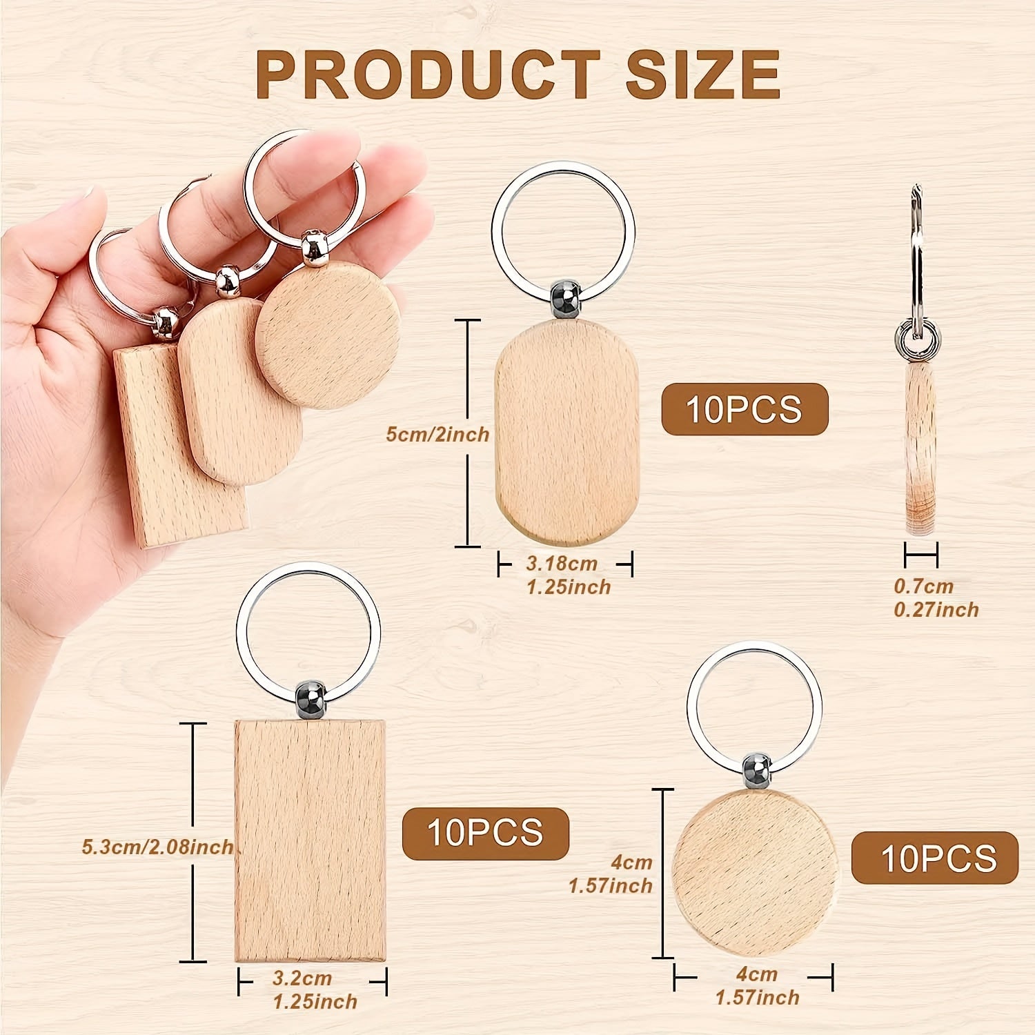 30pcs Wood Keychain Blanks Laser Engraving Unfinished Wood Keychains Bulk