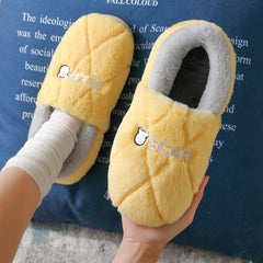 Men's Cartoon Bear Warm Cotton Lining Slippers Fuzzy Comfy Home Shoes