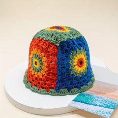 Y2K Flower Crochet Bucket Hat Knitted Cloche Breathable Basin Hat
