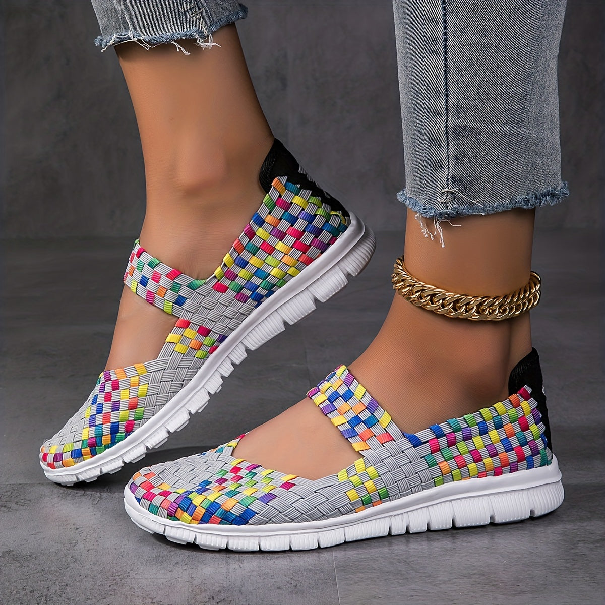 Women's Braided Flat Sneakers Ankle Strap Slip On Shoes Lightweight