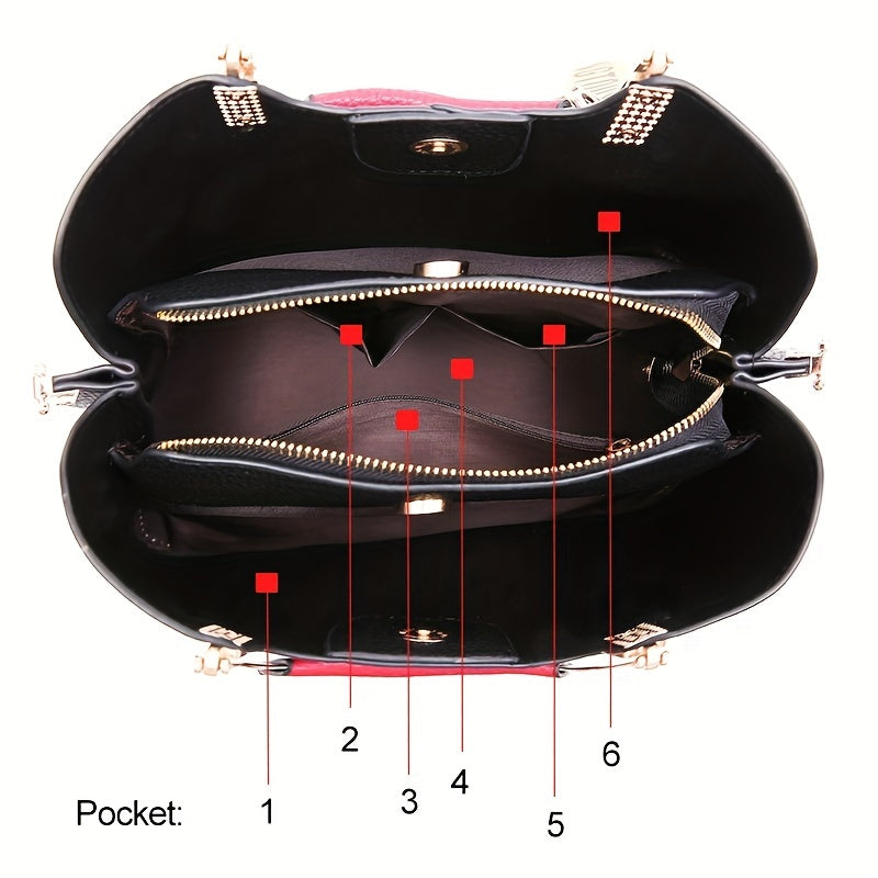 Colorblock Handbags For Women Pompom Crossbody Satchel Purse
