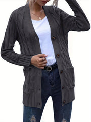 Cable Knit Button Up Cardigan with Pockets