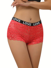 4pcs Lace Boyshort Panties Floral Print Intimates Women's Lingerie