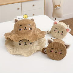 Summer Children's Straw Hat Female Embroidery Sunscreen Sun Hat Beach