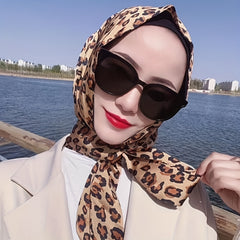 Leopard Print Hijab Lace Up Head Scarf Soft Turban Bandana