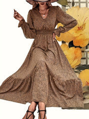 Polka Dot Long Sleeve Pleated Dress
