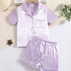 2pcs Short Sleeve Shorts Girls Loungewear Set