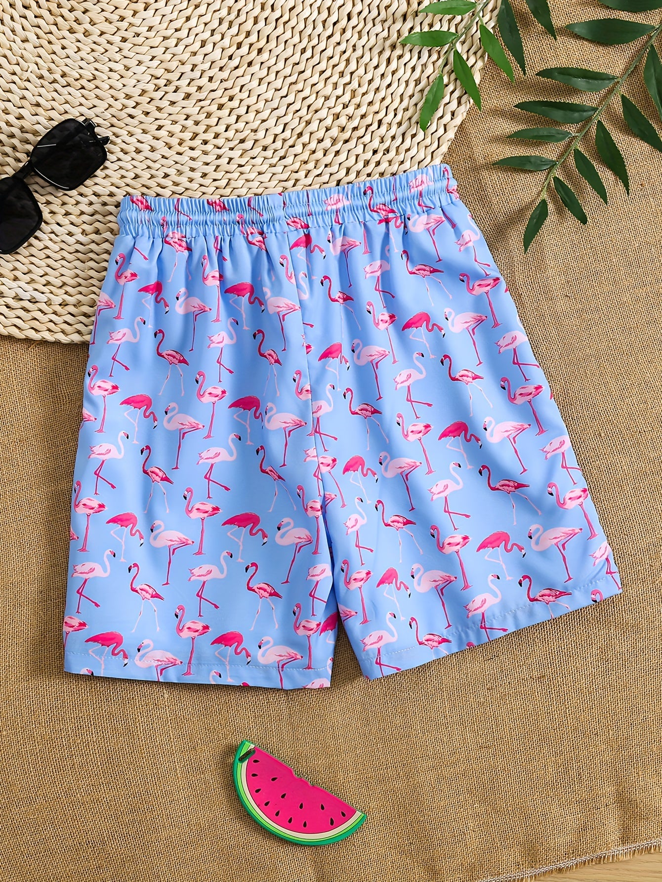 Boys Flamingo Print Swim Trunks Elastic Waist Beach Pants