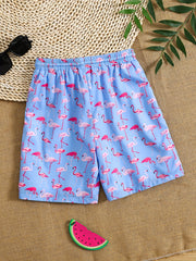 Boys Flamingo Print Swim Trunks Elastic Waist Beach Pants