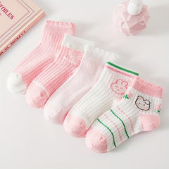 5 Pairs Kids Thin Lace Socks for Spring & Summer