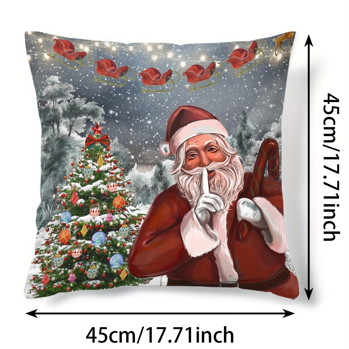 Christmas Tree Santa Claus Print Pillow Cover for Home Decor
