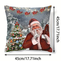 Christmas Tree Santa Claus Print Pillow Cover for Home Decor