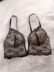 Floral Lace Plunge Bra with Scallop Trim