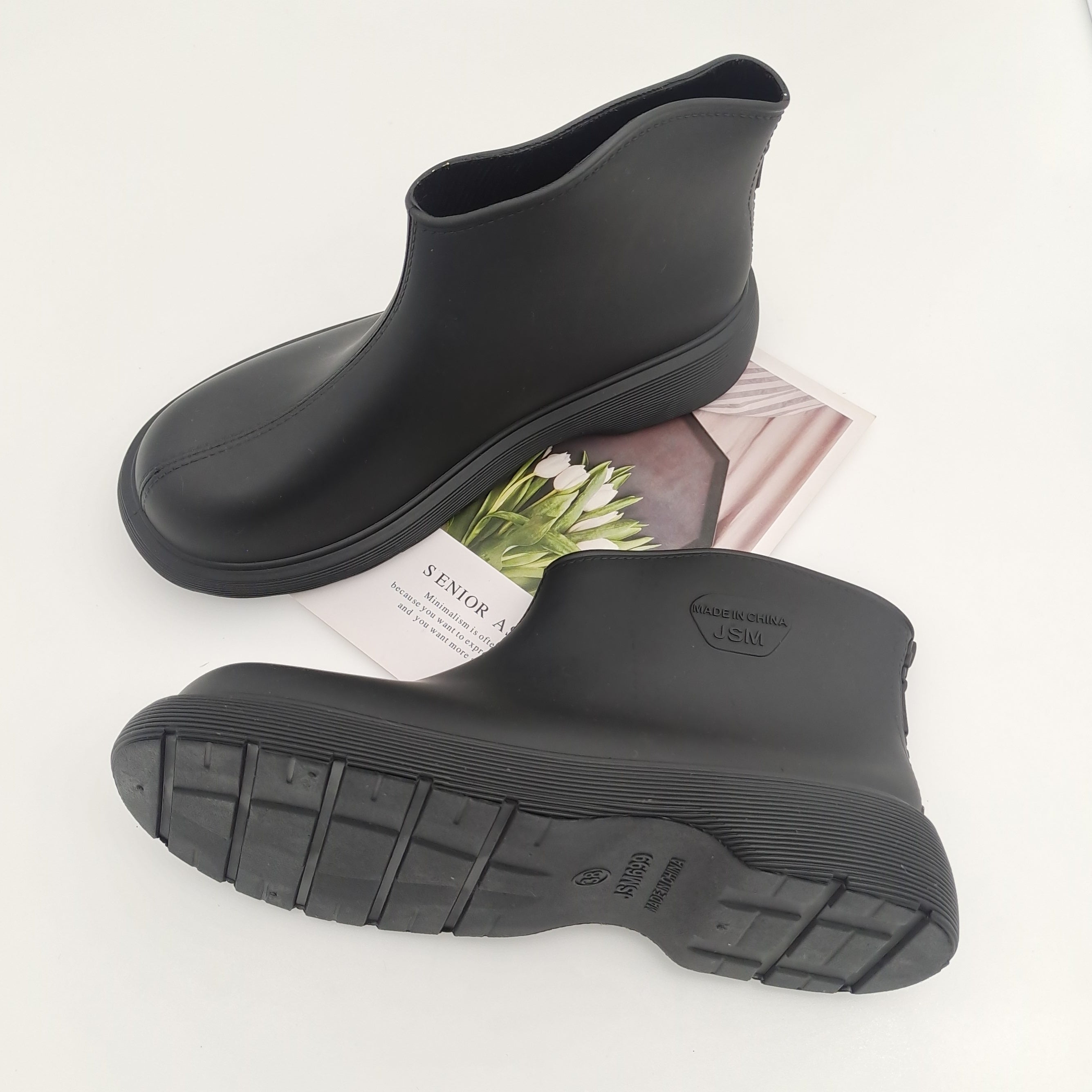 Women's Waterproof Ankle Rain Boots Slip On Water Shoes