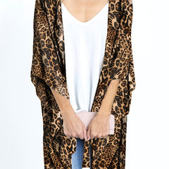 Leopard Print V Neck Cover Up Shirt Loose Fit Long Sleeve Rash Guard Kimono
