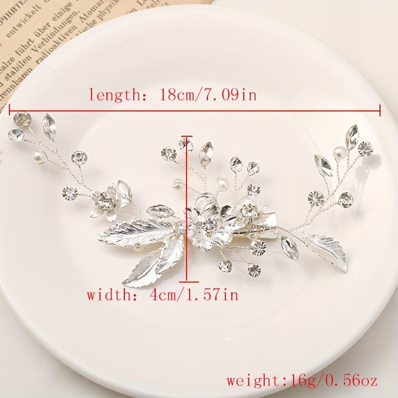 Silvery Floral Wedding Hair Clip Faux Pearl Bridal Hairpin Crystal Barrette