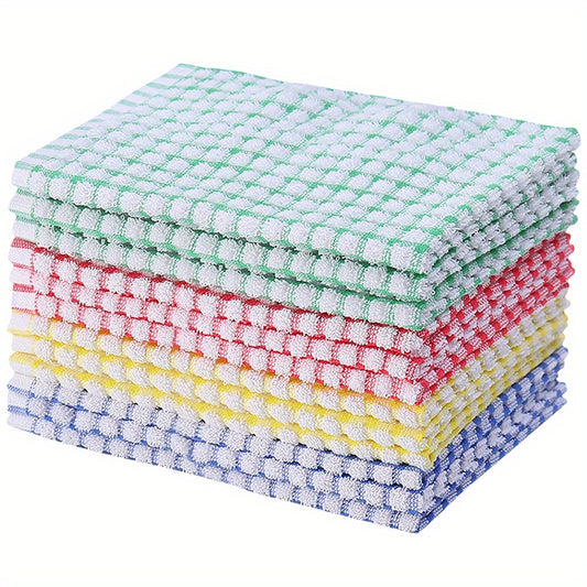 24pcs Waffle Square Dish Cloths Plaid Cleaning Rags Face Towels Kitchen Supplies