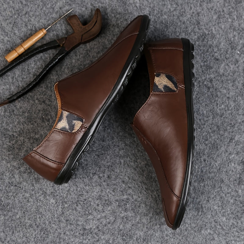 CLOHOO Men's Leather Loafer Shoes Dark Brown