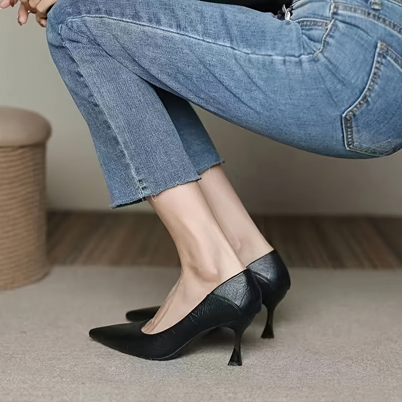 Soft Leather Pointed Toe Surrounds Heels Pumps Women's Shoes